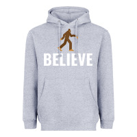 Heather Grey believe bigfoot white Heavyweight Hoodie - artisFamous