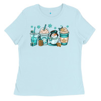 Baby Blue winter coffee cups Ladies Tee - OliviaCreatesArt