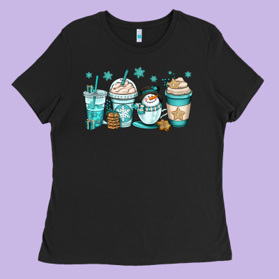 Winter Coffee Cups Ladies Tee Designed By Oliviacreatesart