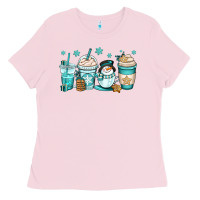 Bubblegum Pink winter coffee cups Ladies Tee - OliviaCreatesArt