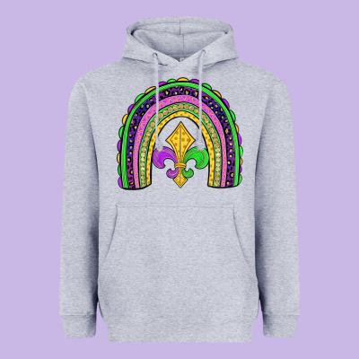 Mardi Gras Fleur De Lis Rainbow Heavyweight Hoodie Designed By Jahusdesignshop
