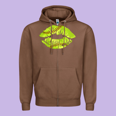 Softball Lips Zipper Hoodie Designed By Adodesignshop