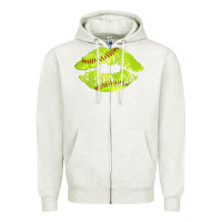 Oatmeal Heather softball lips Zipper Hoodie - AdoDesignShop