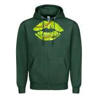 Sports Green softball lips Zipper Hoodie - AdoDesignShop