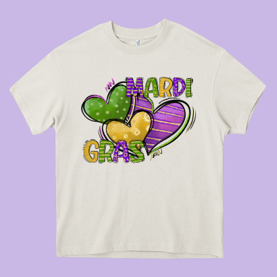 Mardi Gras Heart Heavy Core Tee Designed By Cowgirlartshop