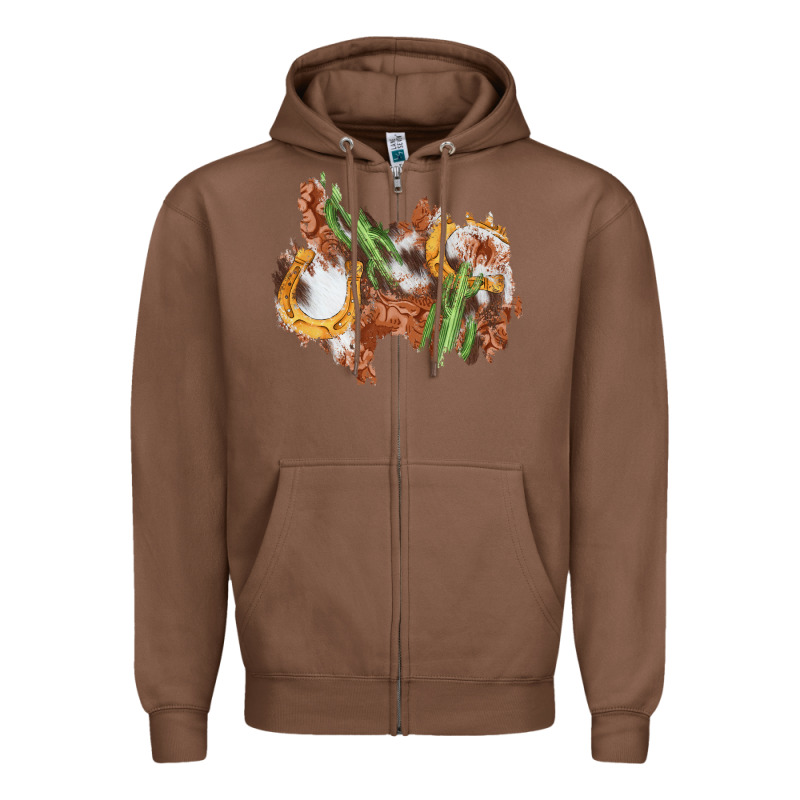 Horseshoe Cowhide Cactus Patch Zipper Hoodie by AdoDesignShop | Teevron