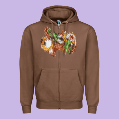 Horseshoe Cowhide Cactus Patch Zipper Hoodie Designed By Adodesignshop