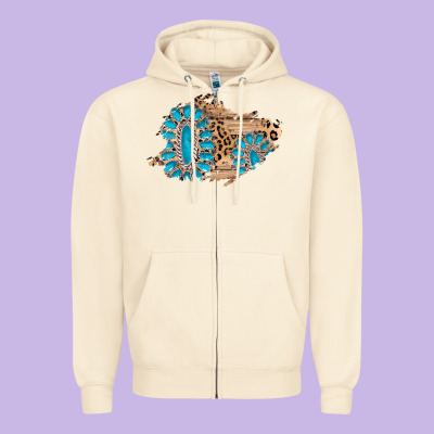 Gemstone Wood Leopard Patch Zipper Hoodie Designed By Adodesignshop