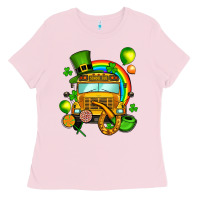 Bubblegum Pink St. Patrick's school bus Ladies Tee - OliviaCreatesArt
