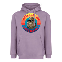 Lavender Retro Sunset Just A Girl Who Loves Bigfoot Heavyweight Hoodie - artisFamous