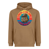 Toasted Coconut Retro Sunset Just A Girl Who Loves Bigfoot Heavyweight Hoodie - artisFamous