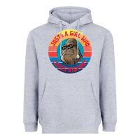 Heather Grey Retro Sunset Just A Girl Who Loves Bigfoot Heavyweight Hoodie - artisFamous