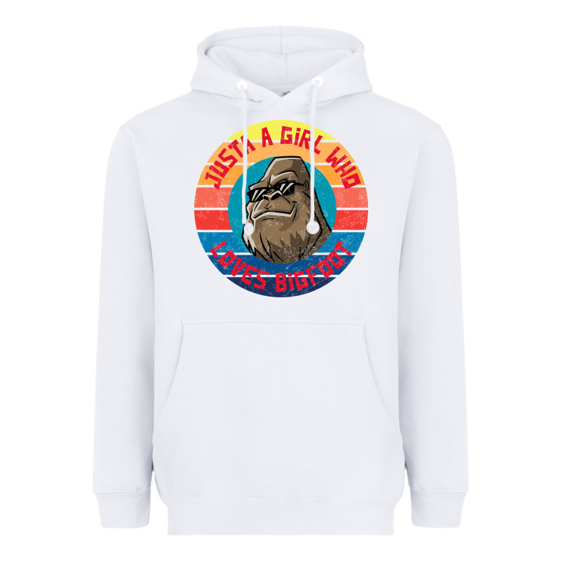 Retro Sunset Just A Girl Who Loves Bigfoot Heavyweight Hoodie by artisFamous | Teevron