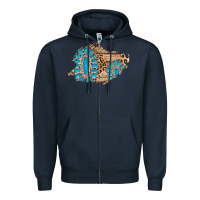 Navy gemstone wood leopard patch Zipper Hoodie - AdoDesignShop