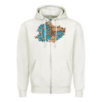 Oatmeal Heather gemstone wood leopard patch Zipper Hoodie - AdoDesignShop