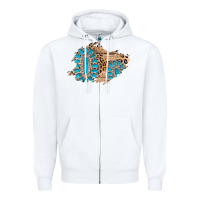 White gemstone wood leopard patch Zipper Hoodie - AdoDesignShop