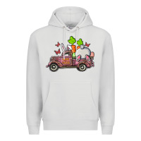 Dove Grey happy easter pink truck with bunny Premium Hoodie - RanaPortraitStore