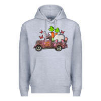 Heather Grey happy easter pink truck with bunny Premium Hoodie - RanaPortraitStore