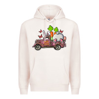 Pale Pink happy easter pink truck with bunny Premium Hoodie - RanaPortraitStore