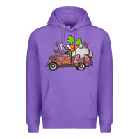 Purple happy easter pink truck with bunny Premium Hoodie - RanaPortraitStore
