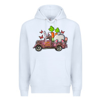 White happy easter pink truck with bunny Premium Hoodie - RanaPortraitStore