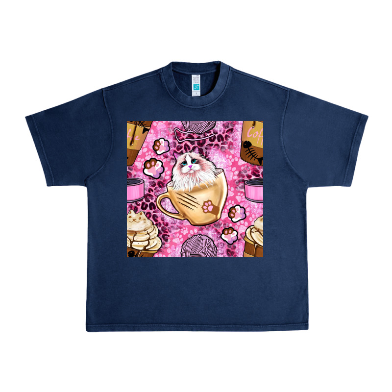 Cat Coffee Cups And Paw With Leopard And Glitter Seamless Pattern Bbs Urban Heavy Tee by BundleAndBundleShop | Teevron