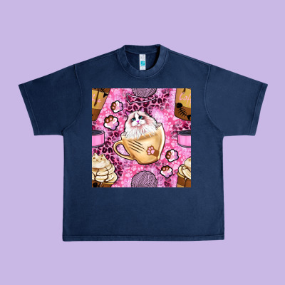 Cat Coffee Cups And Paw With Leopard And Glitter Seamless Pattern Bbs Urban Heavy Tee Designed By Bundleandbundleshop