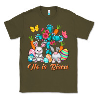 Army Green He is risen with Cross Easter Day Classic Tee - HowdyJamesFarm