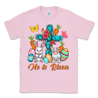 Bubblegum Pink He is risen with Cross Easter Day Classic Tee - HowdyJamesFarm