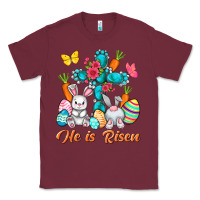 Burgundy He is risen with Cross Easter Day Classic Tee - HowdyJamesFarm