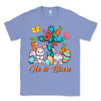 Colony Blue He is risen with Cross Easter Day Classic Tee - HowdyJamesFarm