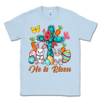 Dusty Blue He is risen with Cross Easter Day Classic Tee - HowdyJamesFarm