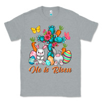Heather Grey He is risen with Cross Easter Day Classic Tee - HowdyJamesFarm