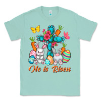 Seafoam He is risen with Cross Easter Day Classic Tee - HowdyJamesFarm