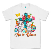 White He is risen with Cross Easter Day Classic Tee - HowdyJamesFarm