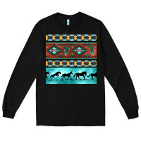 Black native american aztec seamless pattern Long Sleeve Tee - BundleAndBundleShop