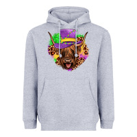 Heather Grey highland cow mardi gras Heavyweight Hoodie - JahusDesignShop