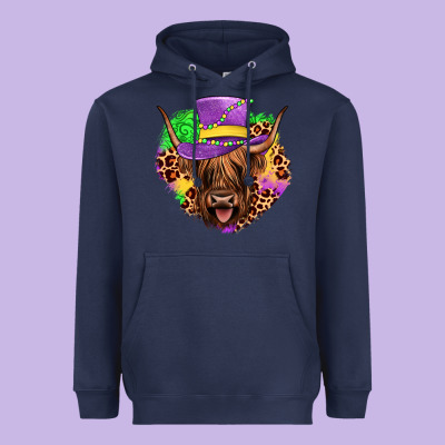Highland Cow Mardi Gras Heavyweight Hoodie Designed By Jahusdesignshop