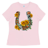 Bubblegum Pink western leopard cowhide sunflowers horseshoe Ladies Tee - OliviaCreatesArt