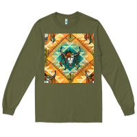 Army Green native american aztec seamless pattern Long Sleeve Tee - BundleAndBundleShop