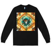 Black native american aztec seamless pattern Long Sleeve Tee - BundleAndBundleShop