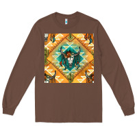 Chestnut native american aztec seamless pattern Long Sleeve Tee - BundleAndBundleShop