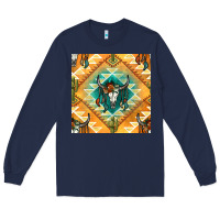 Navy native american aztec seamless pattern Long Sleeve Tee - BundleAndBundleShop