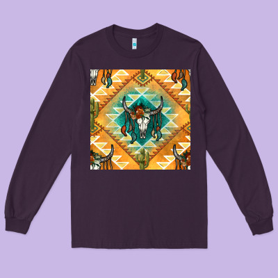 Native American Aztec Seamless Pattern Long Sleeve Tee Designed By Bundleandbundleshop