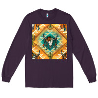 Plum native american aztec seamless pattern Long Sleeve Tee - BundleAndBundleShop
