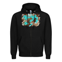 Black cowhide leopard turquoise background Zipper Hoodie - AdoDesignShop