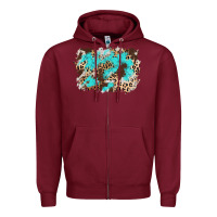 Burgundy cowhide leopard turquoise background Zipper Hoodie - AdoDesignShop