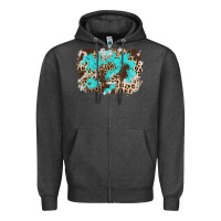 Charcoal Heather cowhide leopard turquoise background Zipper Hoodie - AdoDesignShop