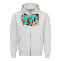Dove Grey cowhide leopard turquoise background Zipper Hoodie - AdoDesignShop