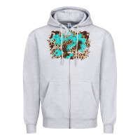 Heather Grey cowhide leopard turquoise background Zipper Hoodie - AdoDesignShop